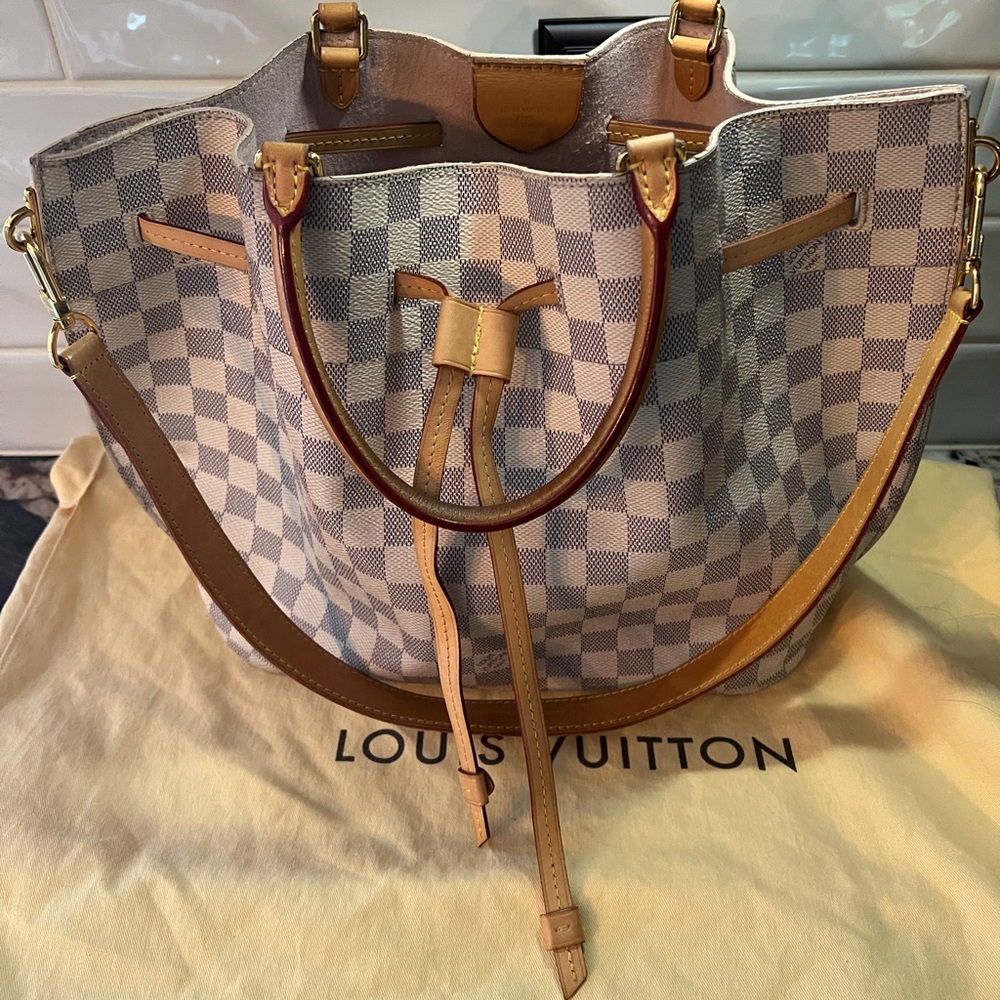 Louis Vuitton Gray and Tan Checkered Shoulder Bag